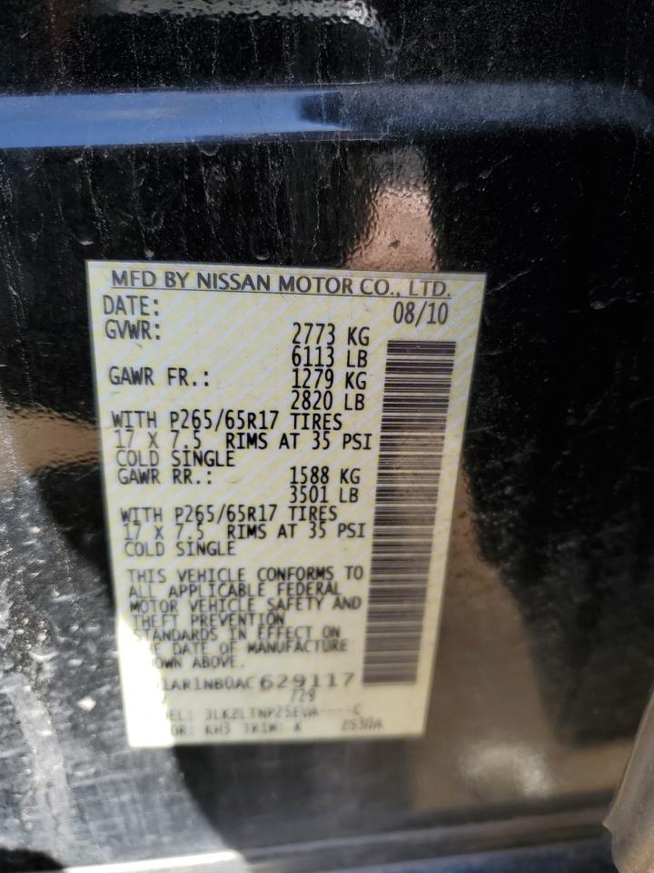2010 Nissan Pathfinder S VIN: 5N1AR1NB0AC629117 Lot: 50289684