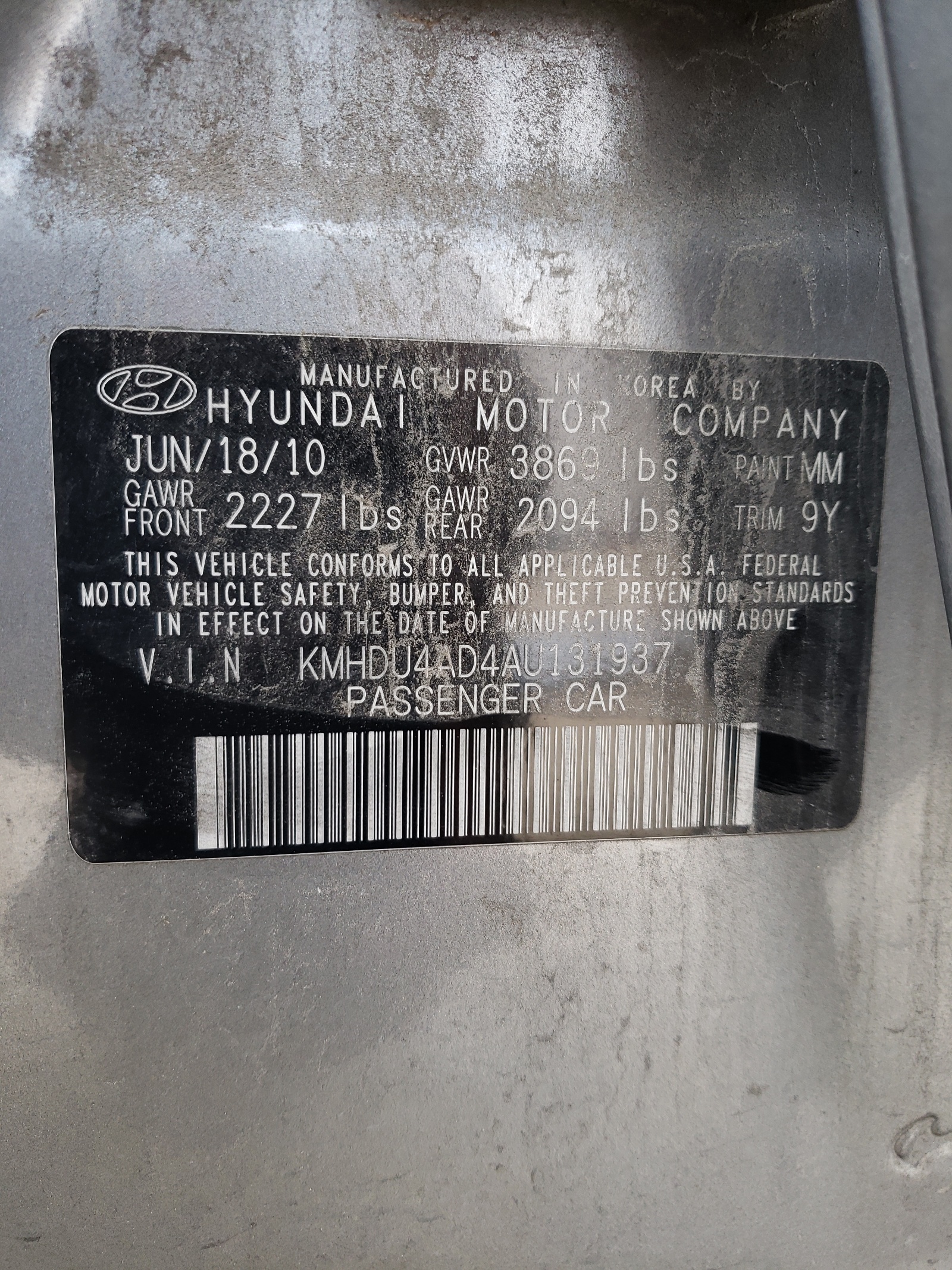 KMHDU4AD4AU131937 2010 Hyundai Elantra Blue