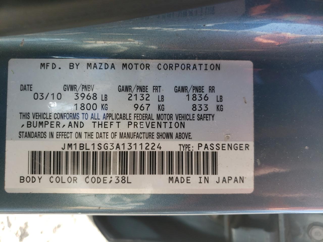2010 Mazda 3 I VIN: JM1BL1SG3A1311224 Lot: 51718204