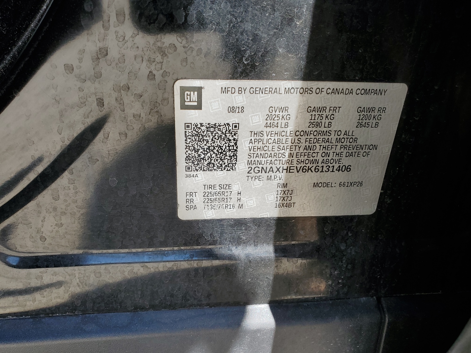 2GNAXHEV6K6131406 2019 Chevrolet Equinox Ls