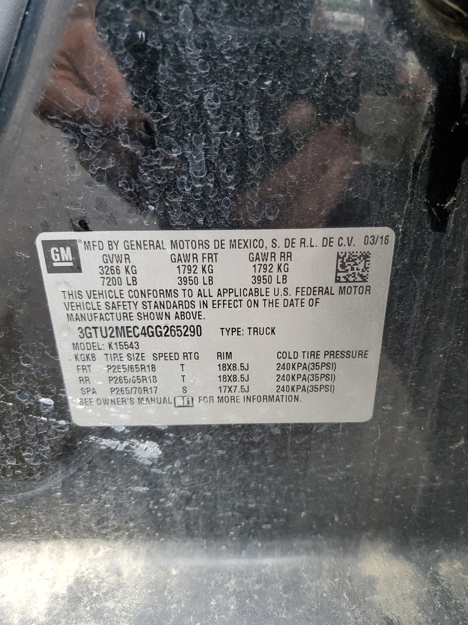 3GTU2MEC4GG265290 2016 GMC Sierra K1500 Sle