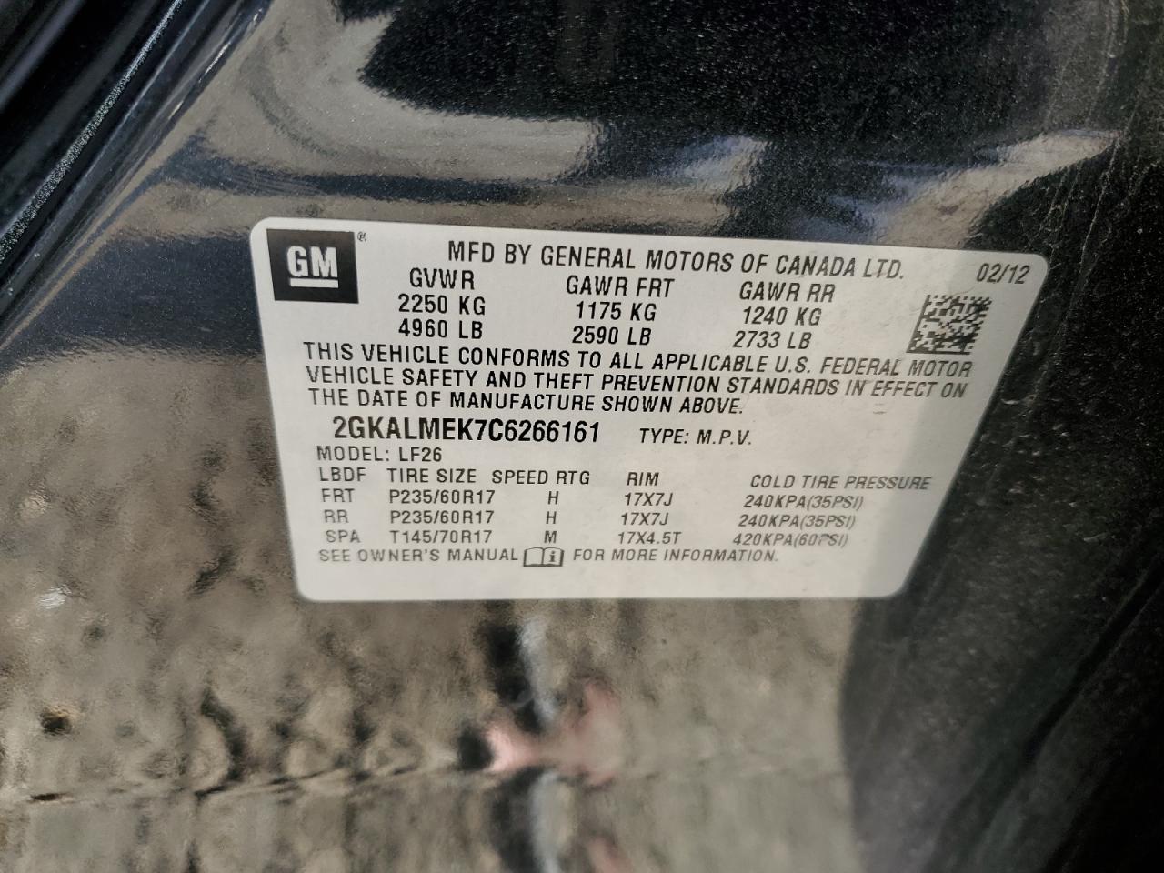 2GKALMEK7C6266161 2012 GMC Terrain Sle