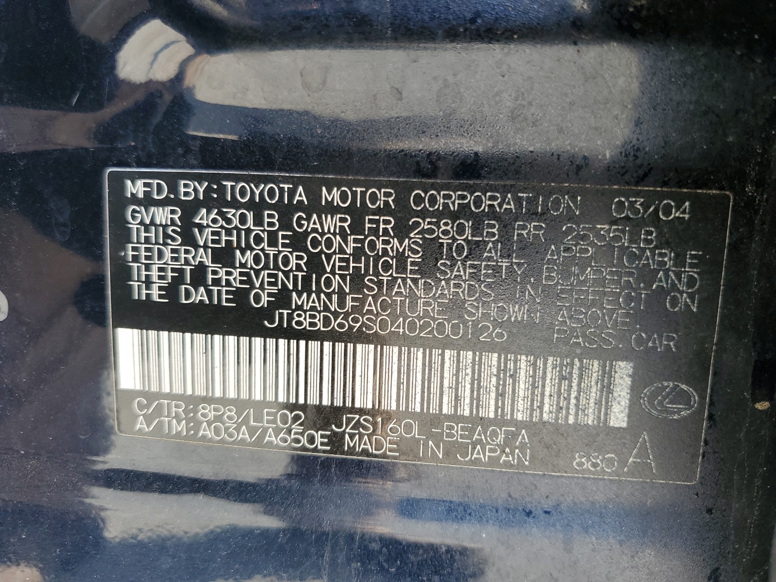 JT8BD69S040200126 2004 Lexus Gs 300