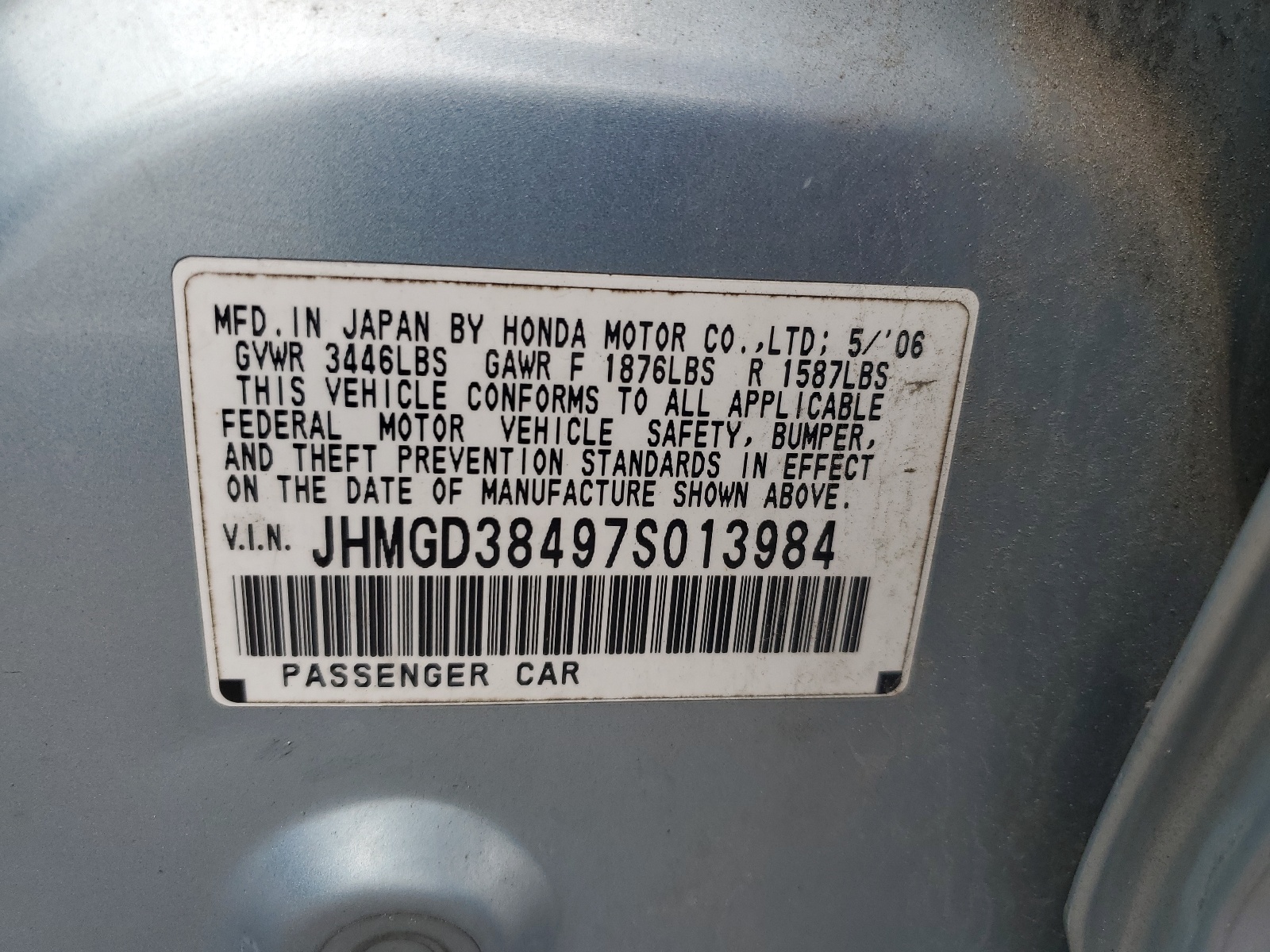 JHMGD38497S013984 2007 Honda Fit