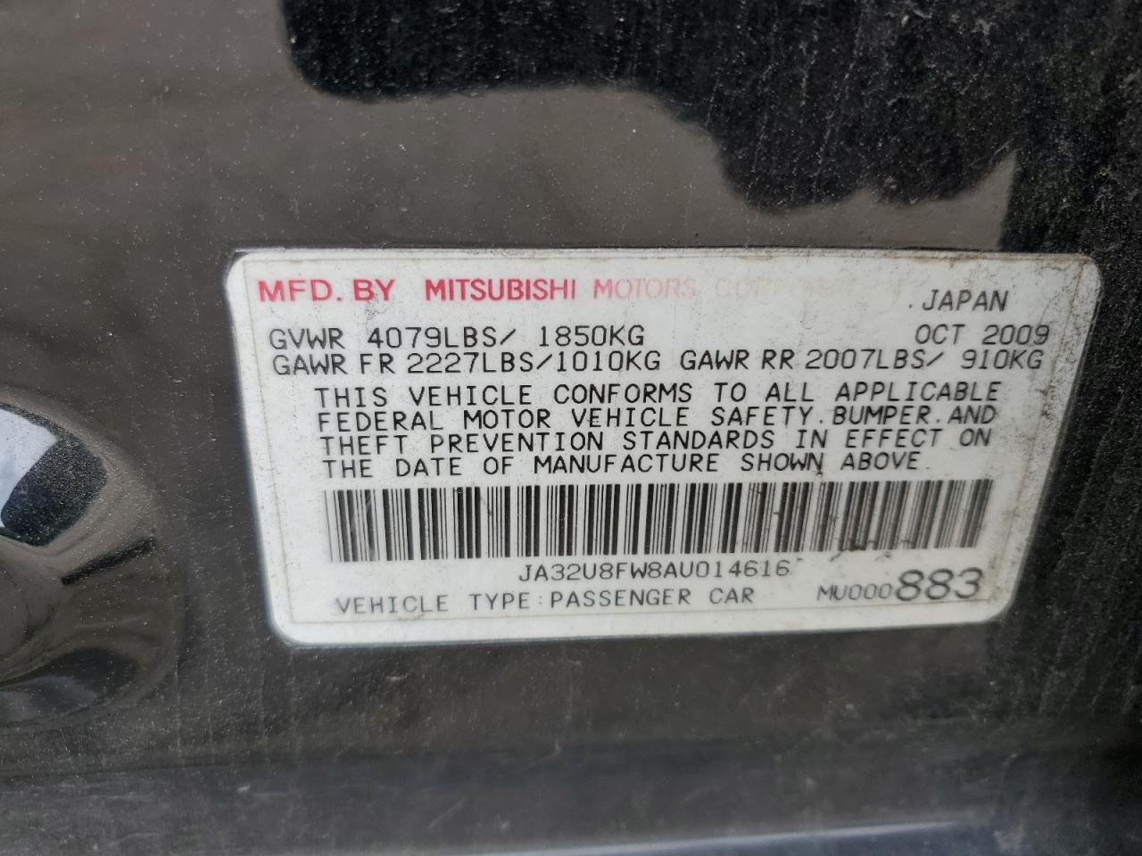 2010 Mitsubishi Lancer Gts VIN: JA32U8FW8AU014616 Lot: 52165384