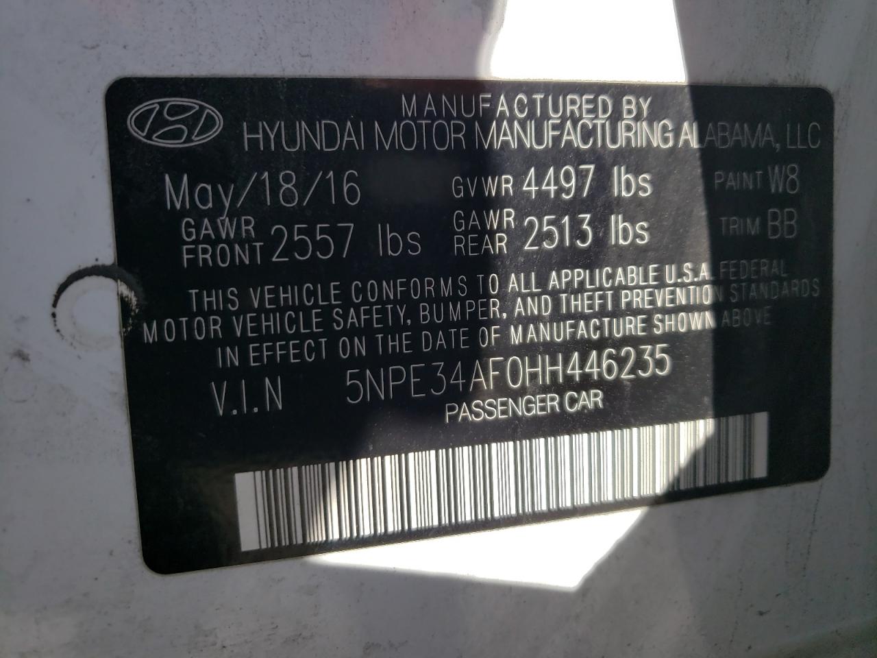 5NPE34AF0HH446235 2017 Hyundai Sonata Sport