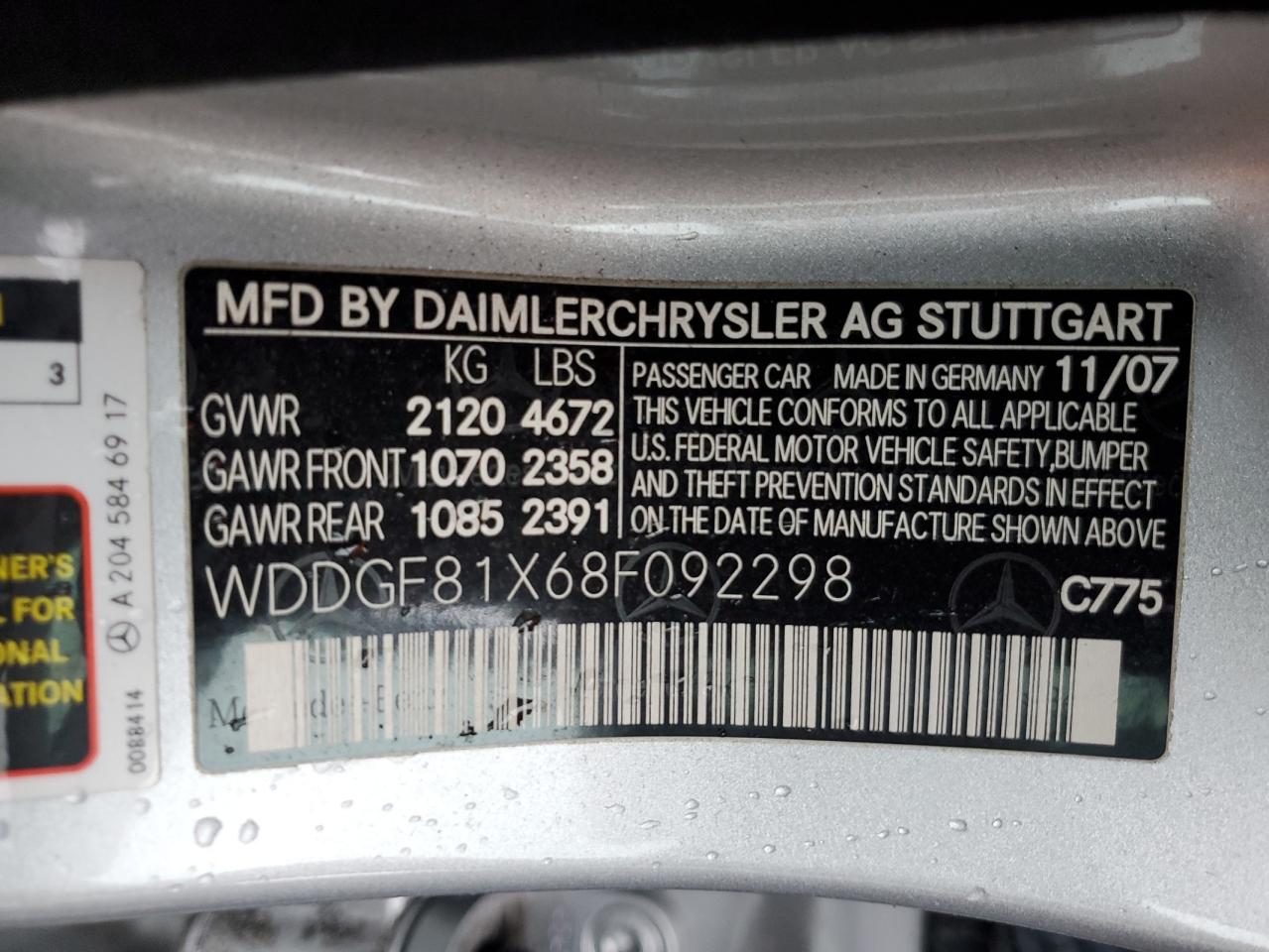 WDDGF81X68F092298 2008 Mercedes-Benz C 300 4Matic