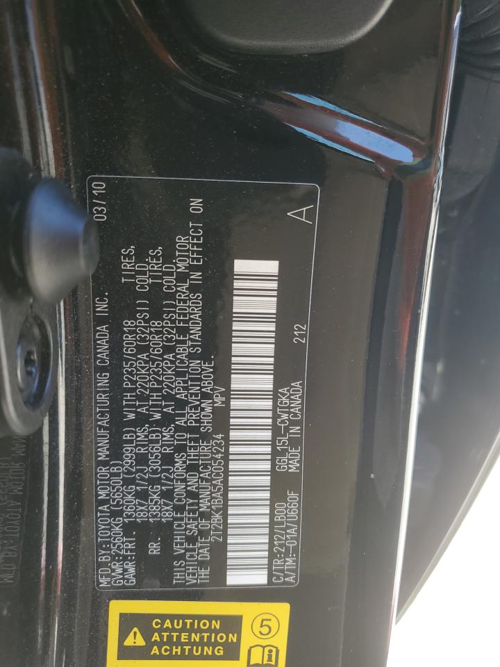 2010 Lexus Rx 350 VIN: 2T2BK1BA5AC054234 Lot: 49233454