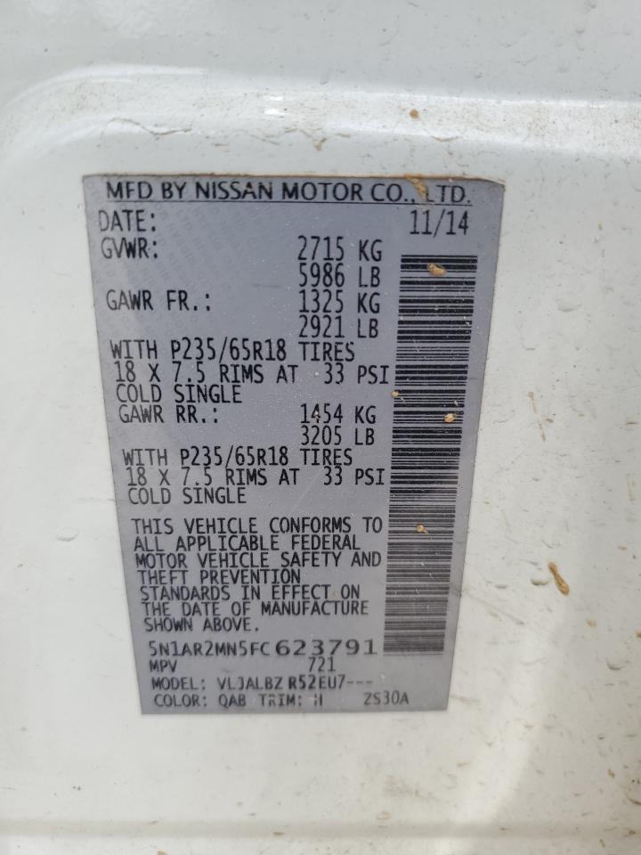 2015 Nissan Pathfinder S VIN: 5N1AR2MN5FC623791 Lot: 51517154