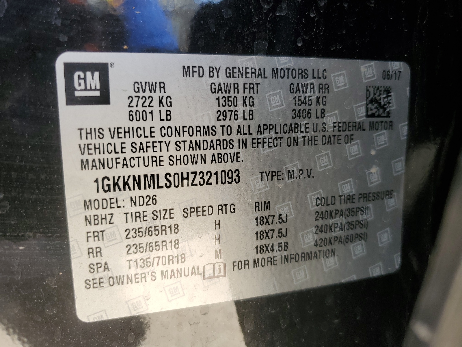 1GKKNMLS0HZ321093 2017 GMC Acadia Slt-1