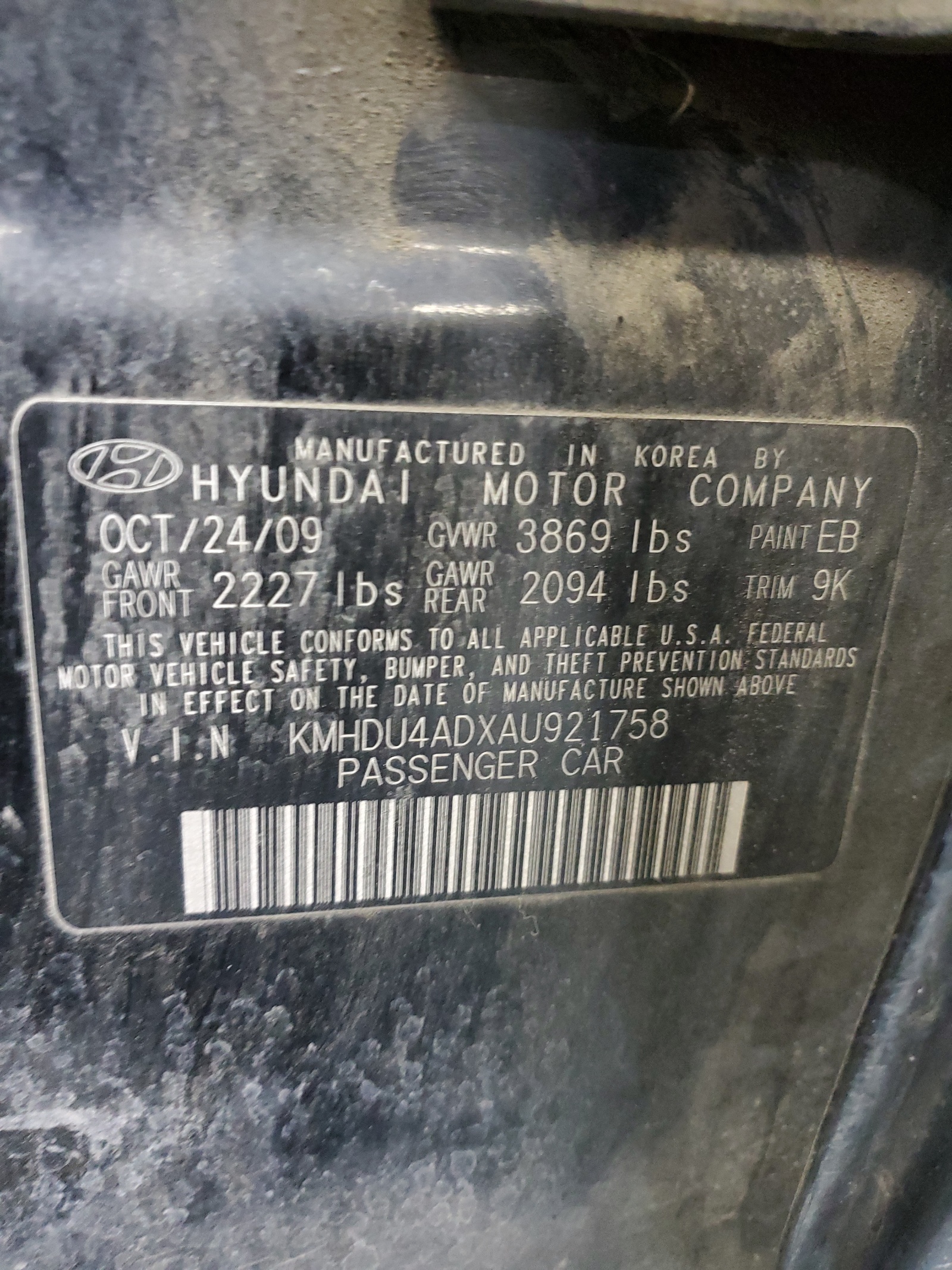 KMHDU4ADXAU921758 2010 Hyundai Elantra Blue