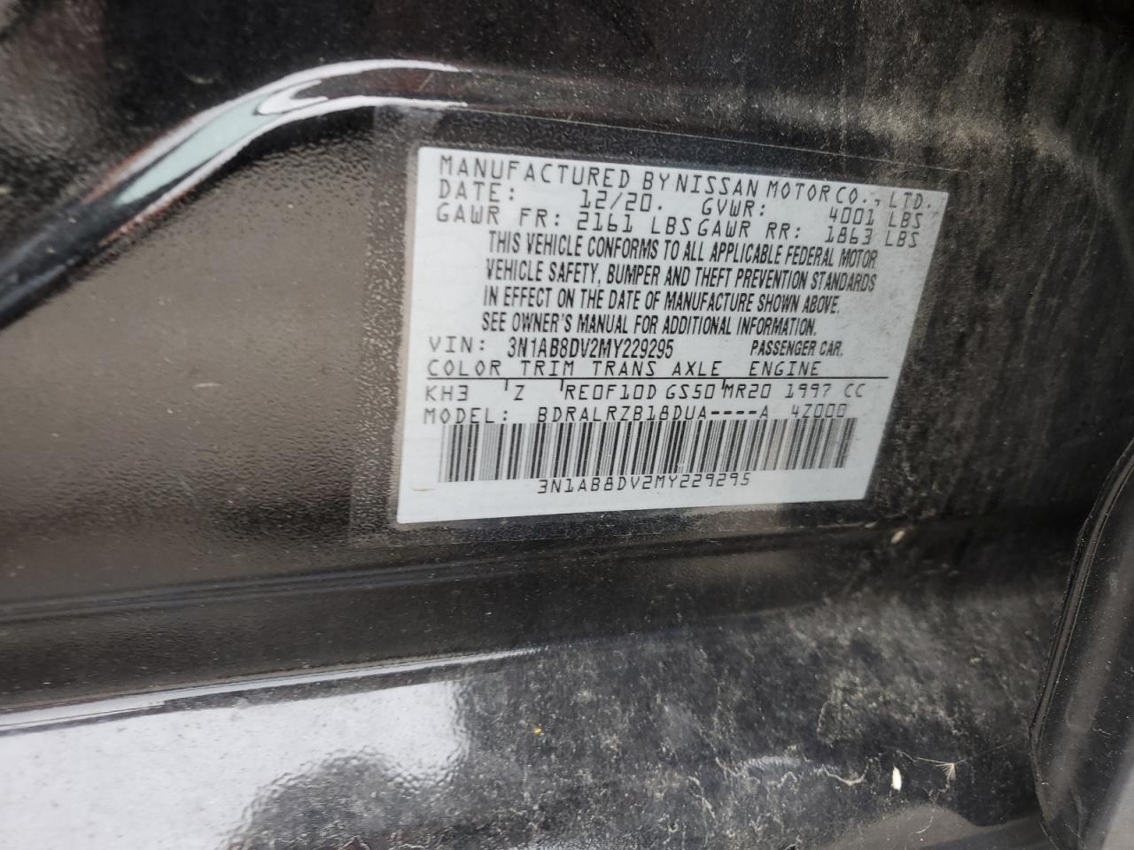 2021 Nissan Sentra Sr VIN: 3N1AB8DV2MY229295 Lot: 50642054