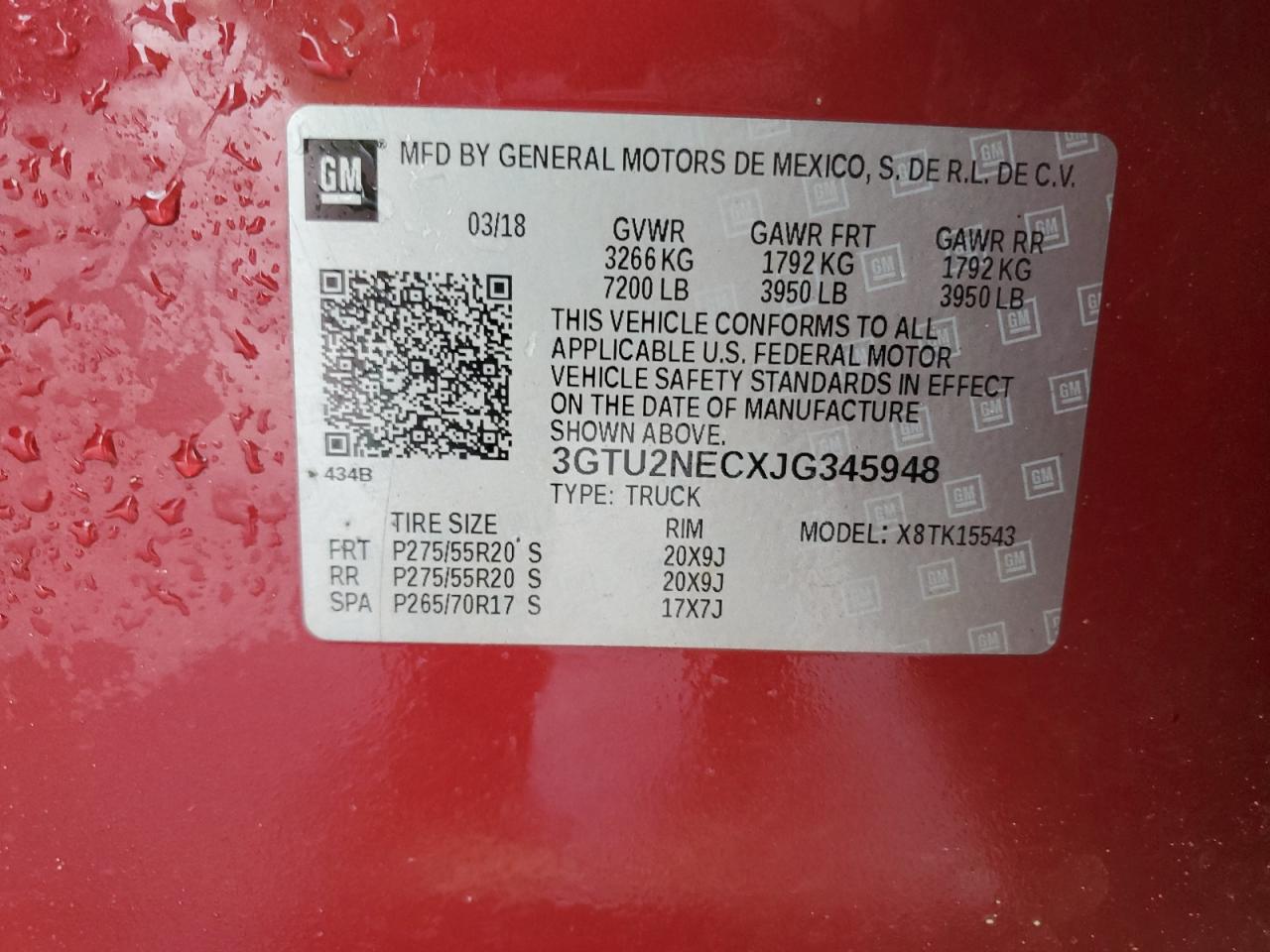 3GTU2NECXJG345948 2018 GMC Sierra K1500 Slt