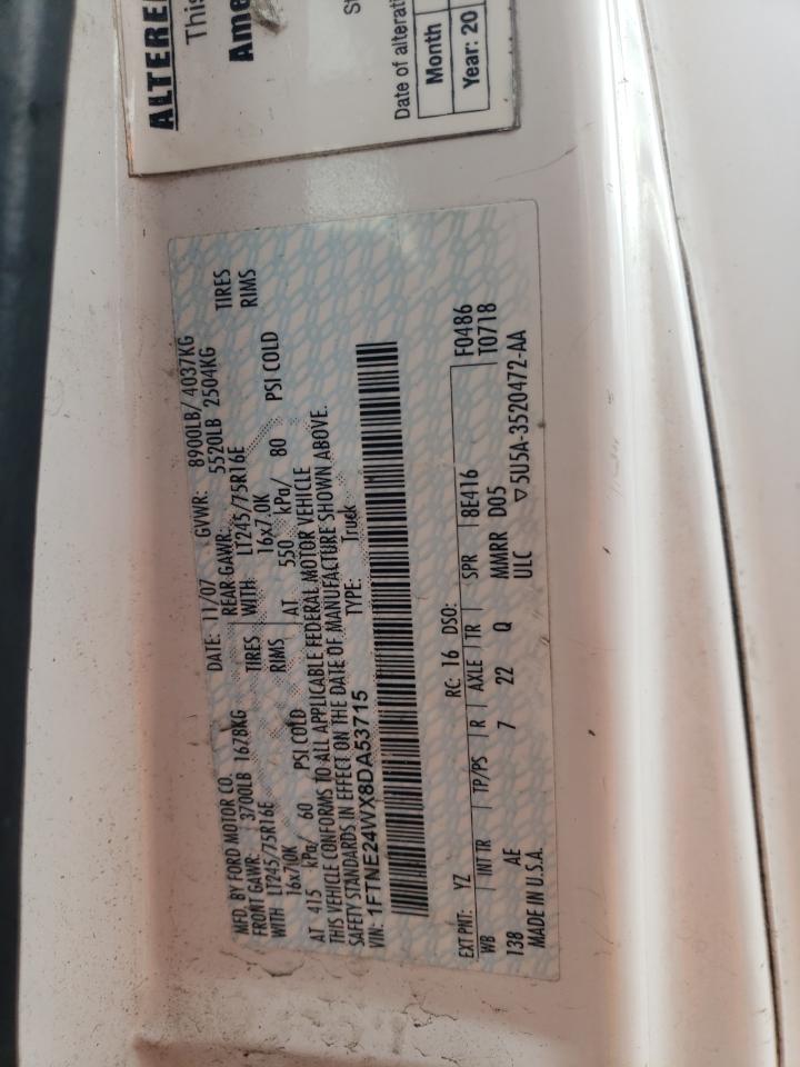 2008 Ford Econoline E250 Van VIN: 1FTNE24WX8DA53715 Lot: 50414584