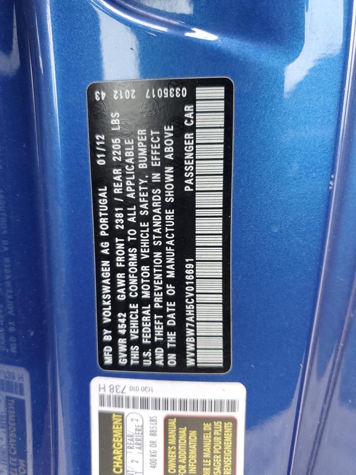 2012 Volkswagen Eos Komfort VIN: WVWBW7AH5CV016691 Lot: 49793994