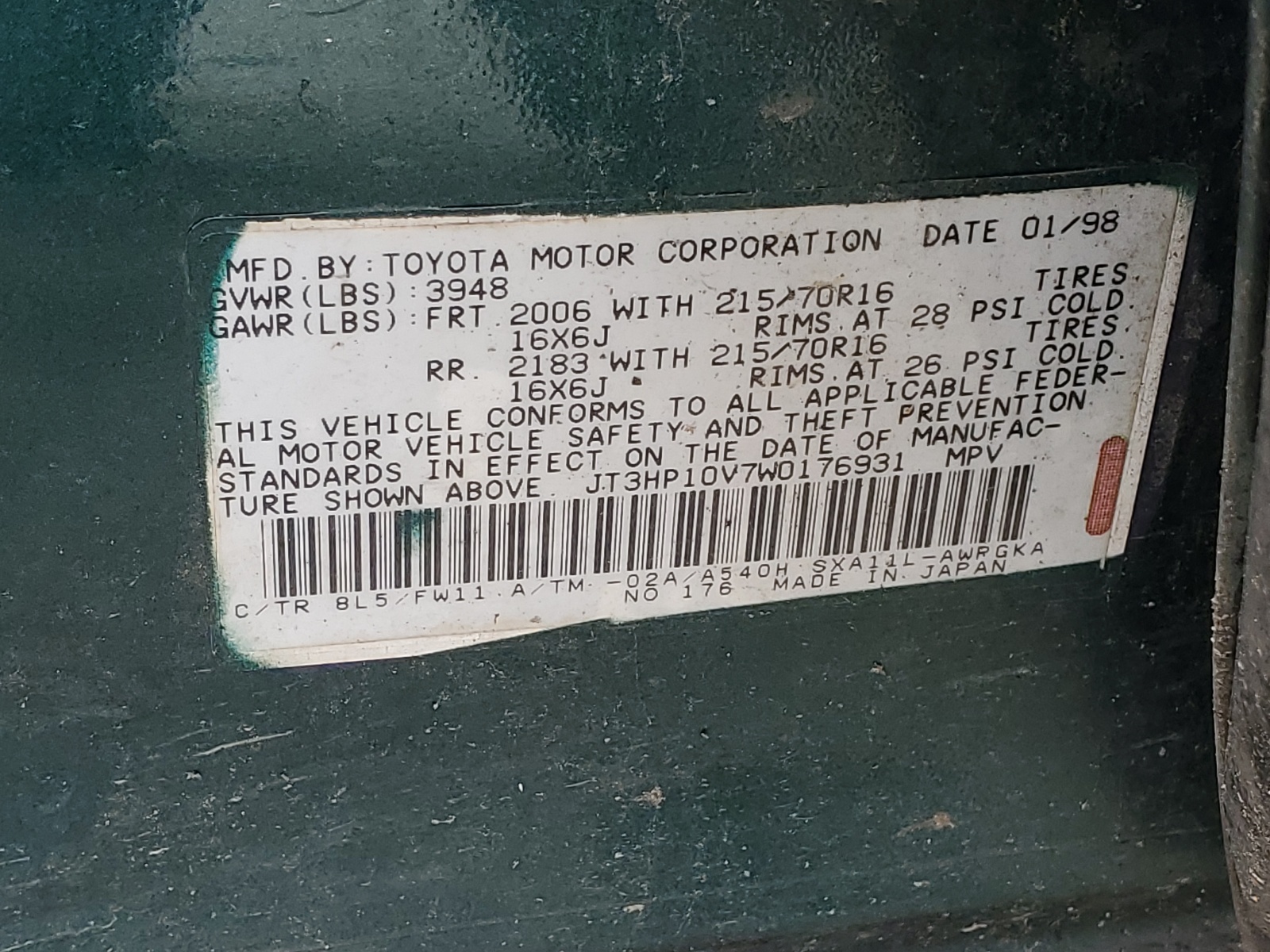 JT3HP10V7W0176931 1998 Toyota Rav4