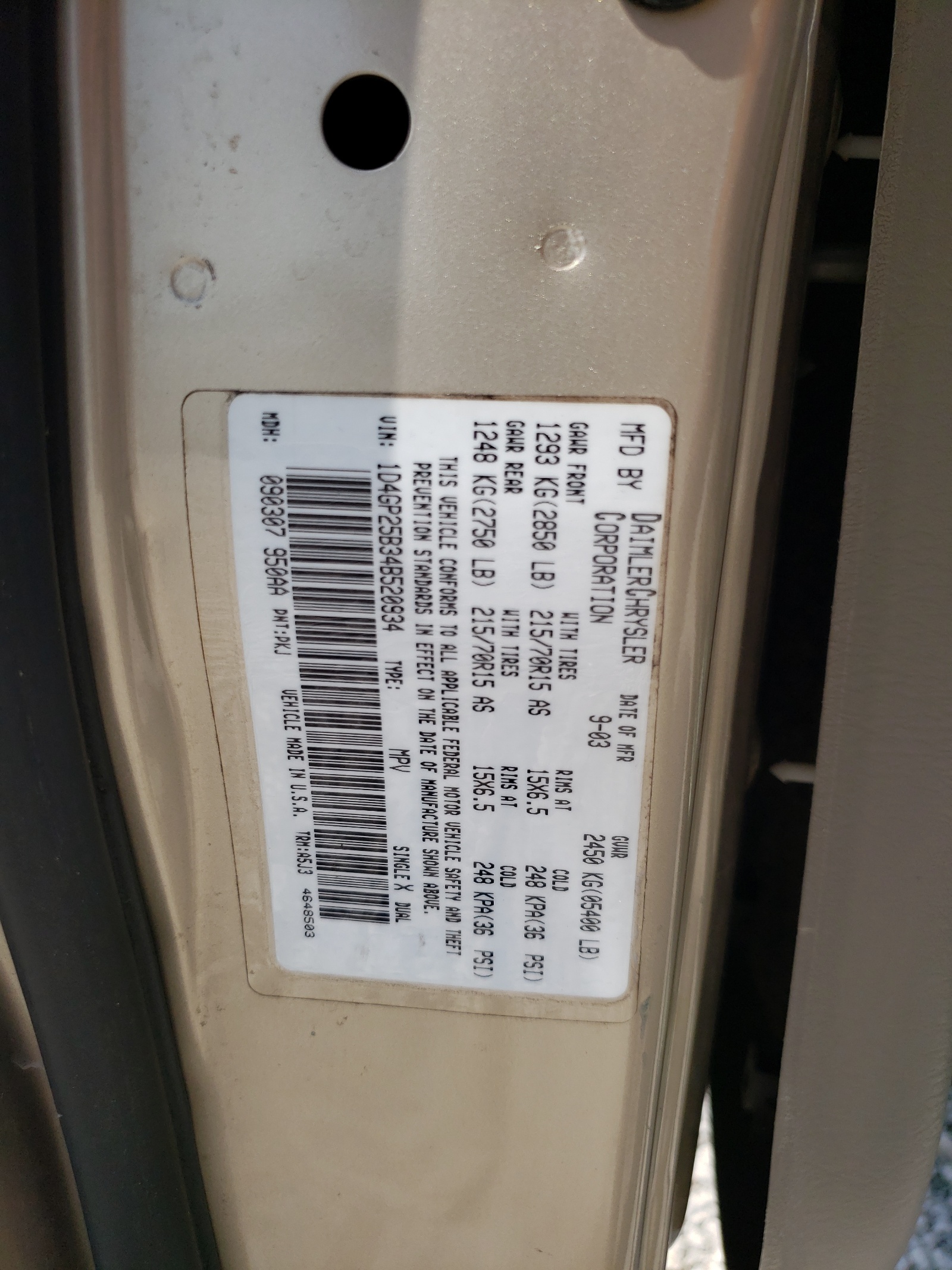 1D4GP25B34B520934 2004 Dodge Caravan Se