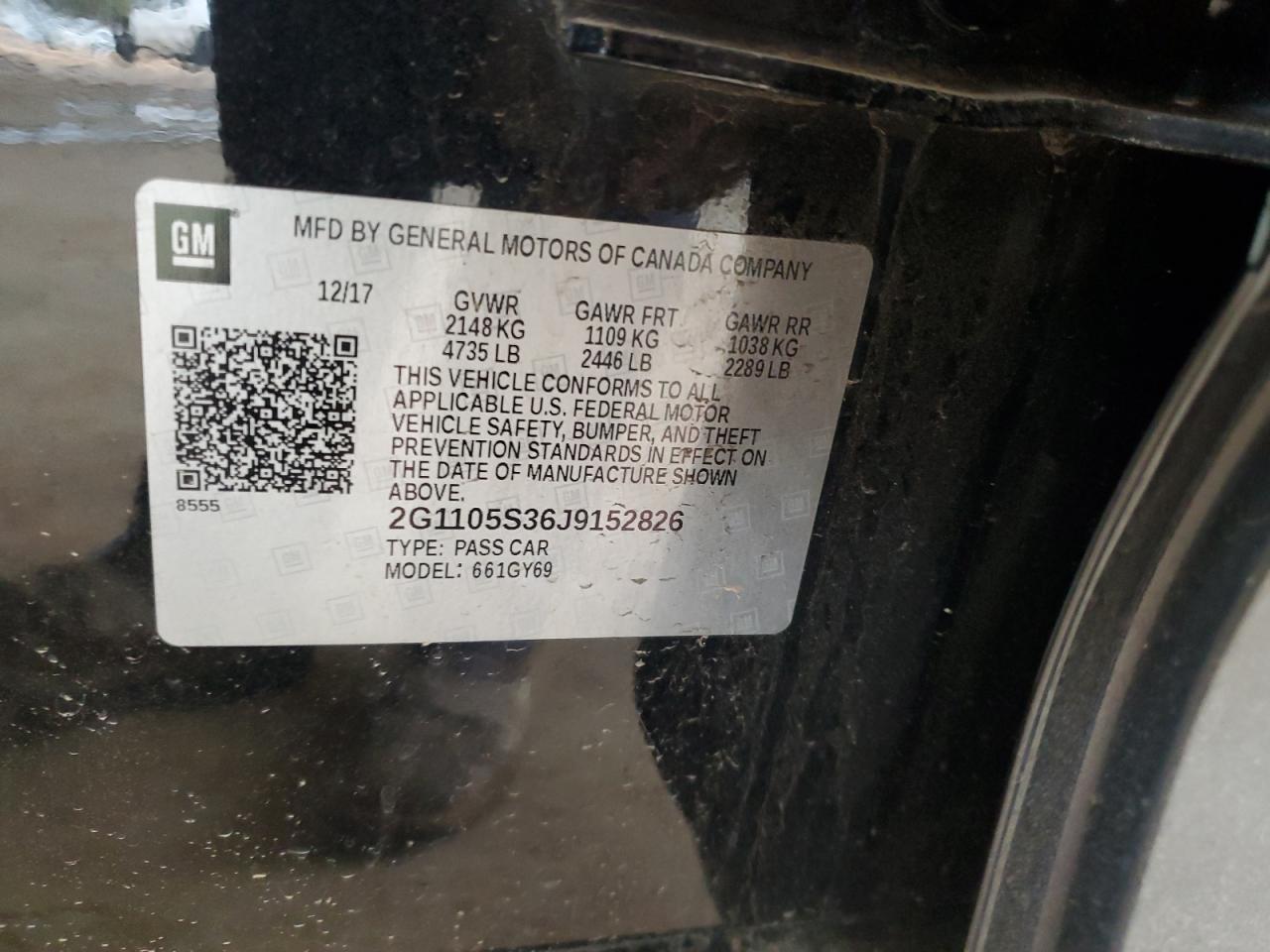 2018 Chevrolet Impala Lt VIN: 2G1105S36J9152826 Lot: 49194324