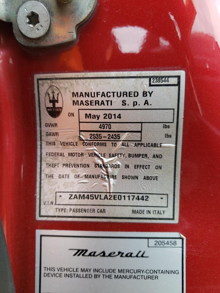 ZAM45VLA2E0117442 2014 Maserati Granturismo S