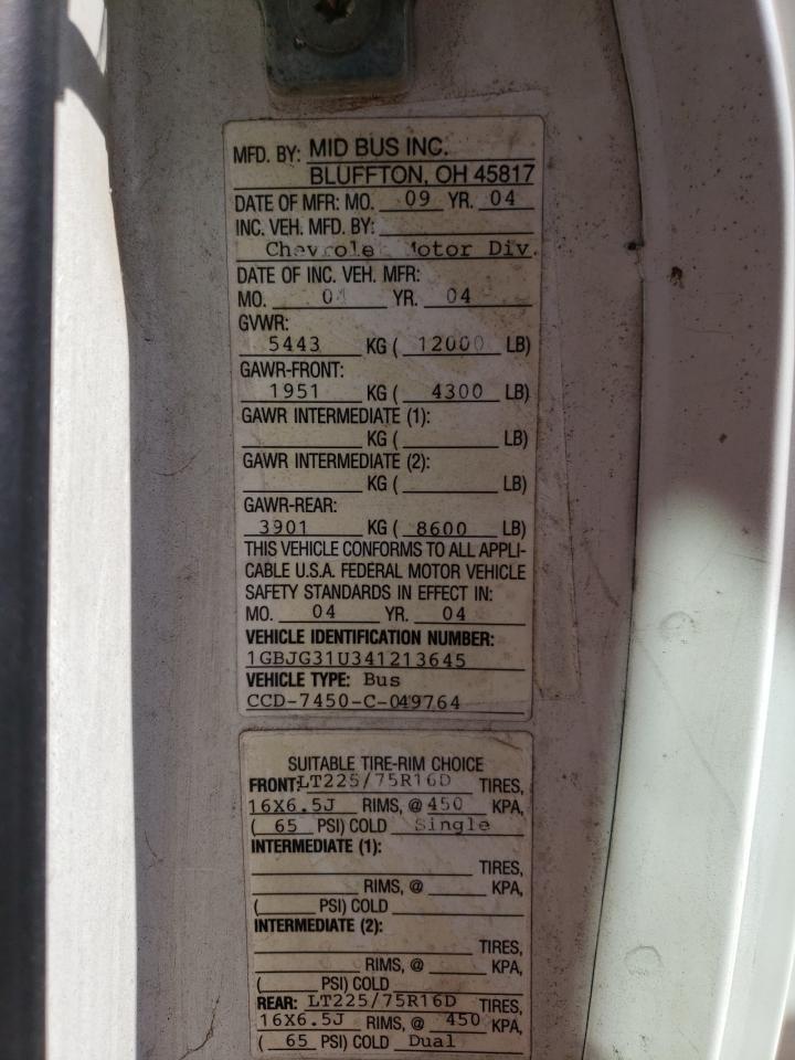 2004 Chevrolet Express G3500 VIN: 1GBJG31U341213645 Lot: 48926404