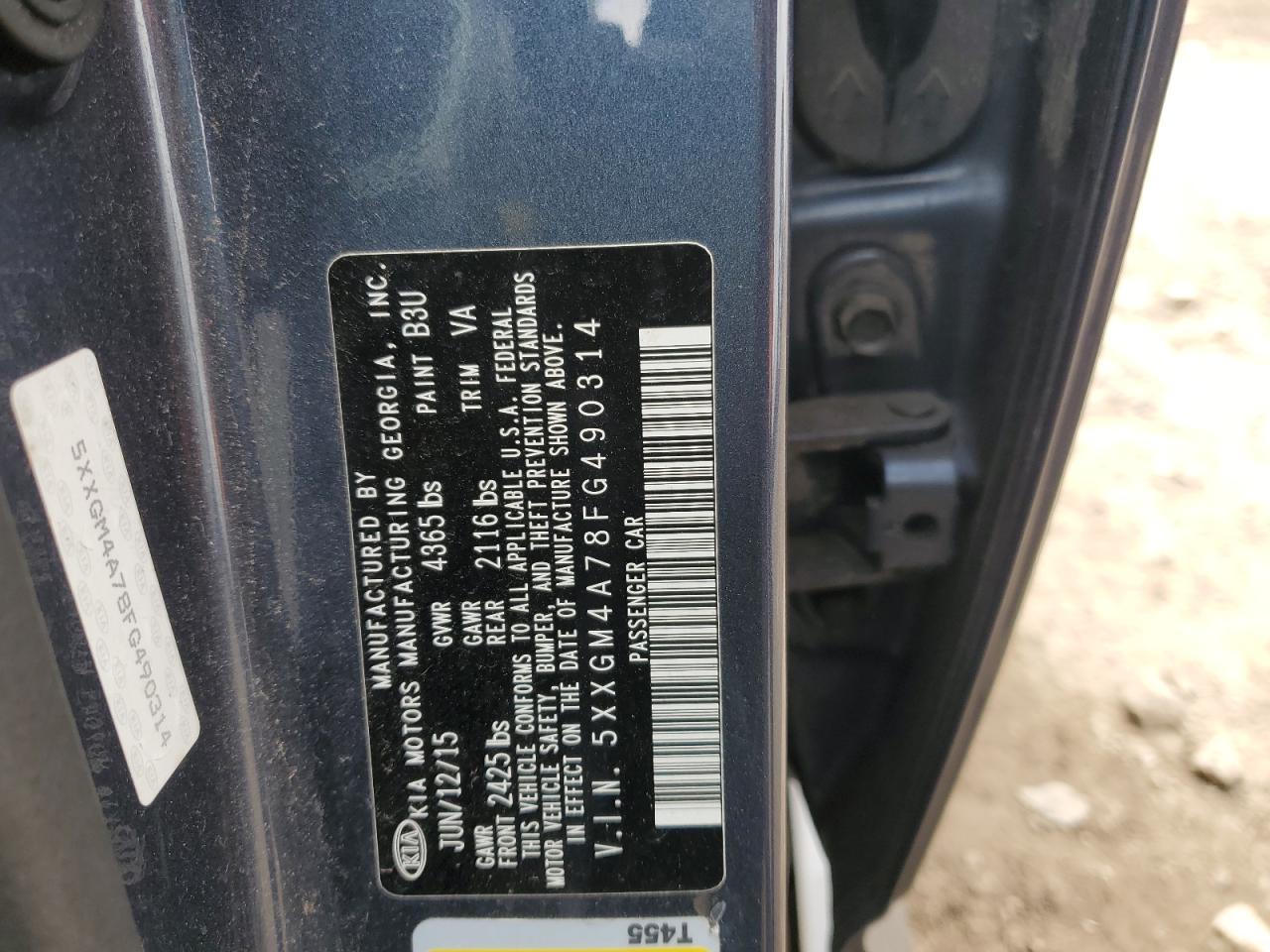 5XXGM4A78FG490314 2015 Kia Optima Lx