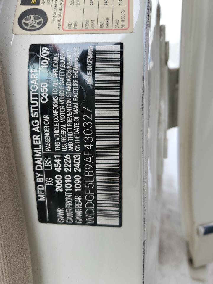 2010 Mercedes-Benz C 300 VIN: WDDGF5EB9AF430327 Lot: 51240074