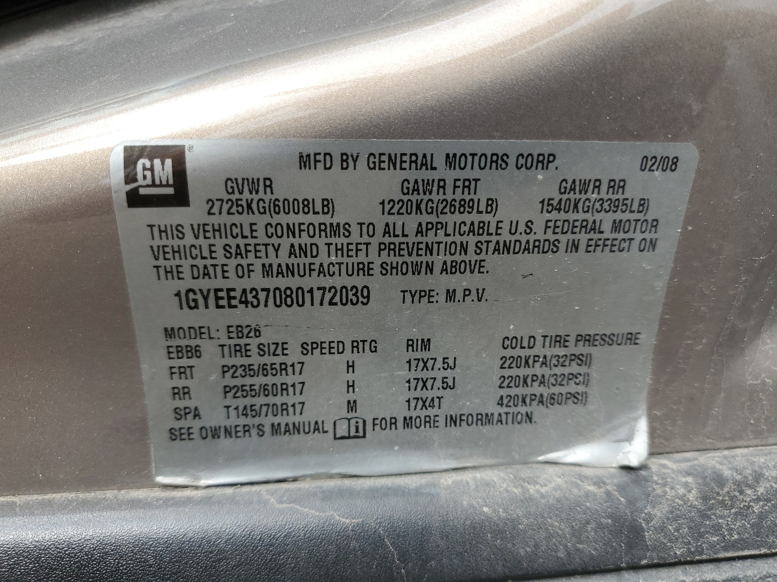 1GYEE437080172039 2008 Cadillac Srx