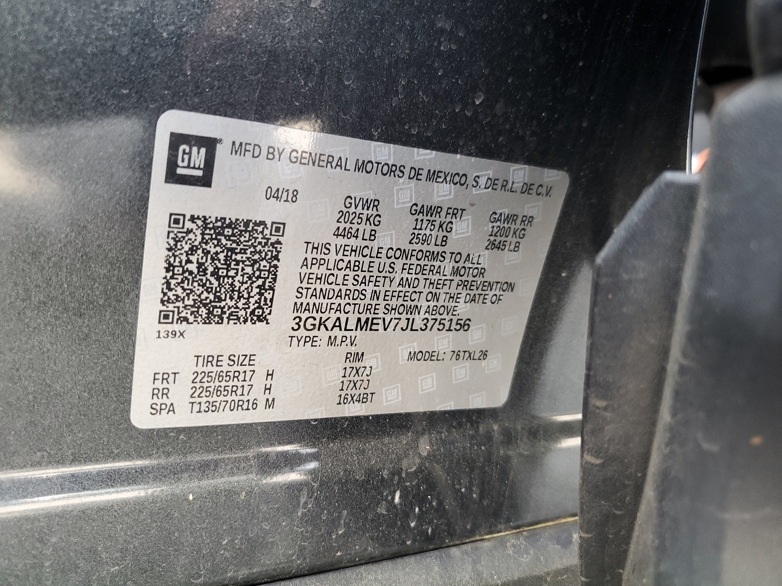 3GKALMEV7JL375156 2018 GMC Terrain Sle