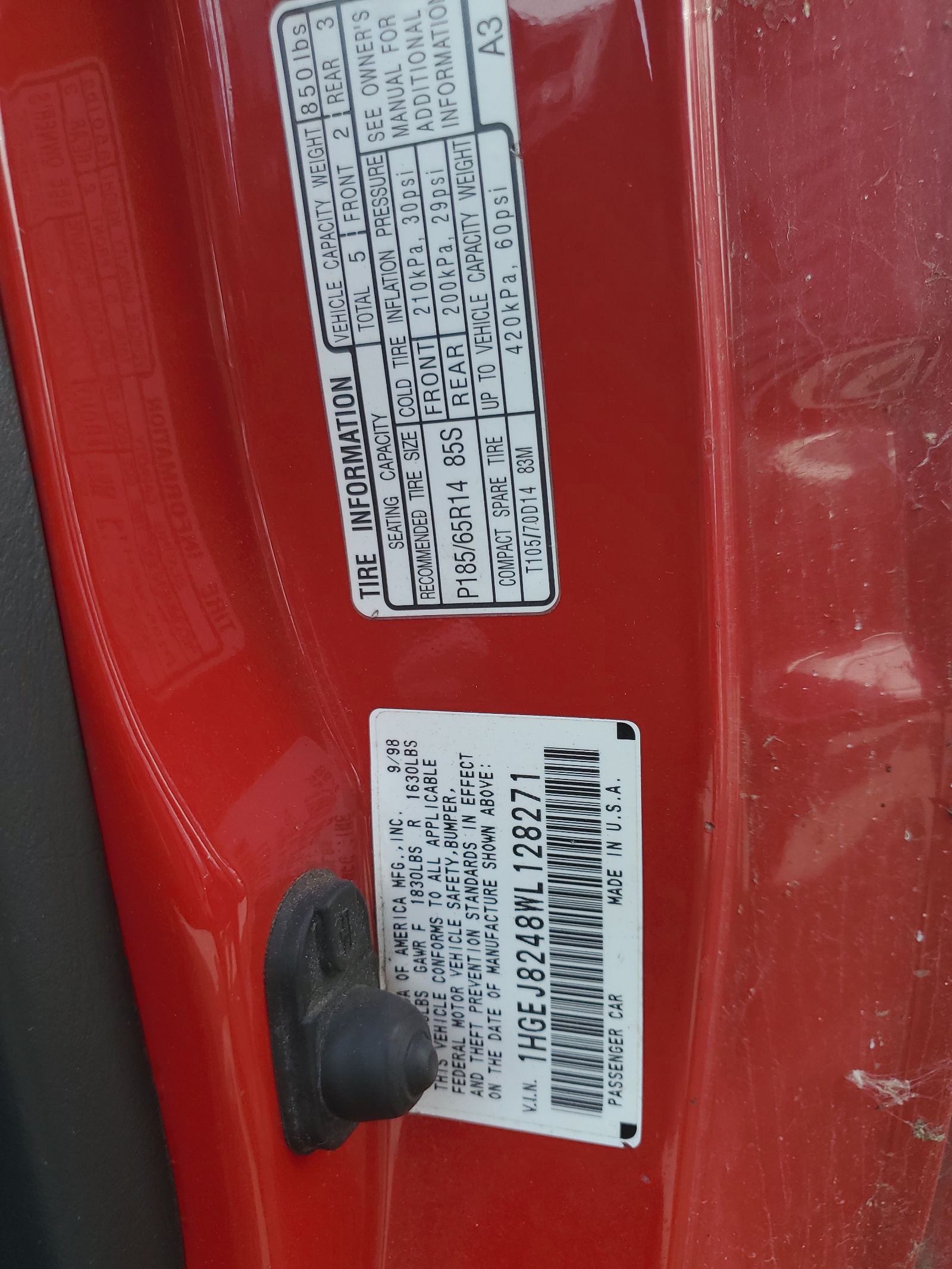 1HGEJ8248WL128271 1998 Honda Civic Ex