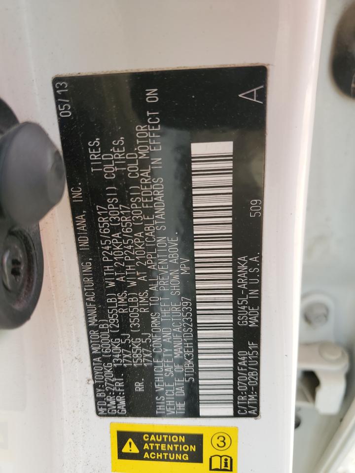 2013 Toyota Highlander Base VIN: 5TDBK3EH1DS235397 Lot: 51810934