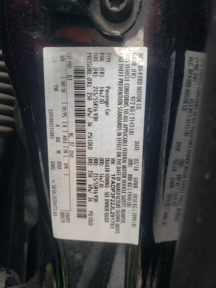 2018 Ford Focus Se VIN: 1FADP3F22JL291761 Lot: 49920764