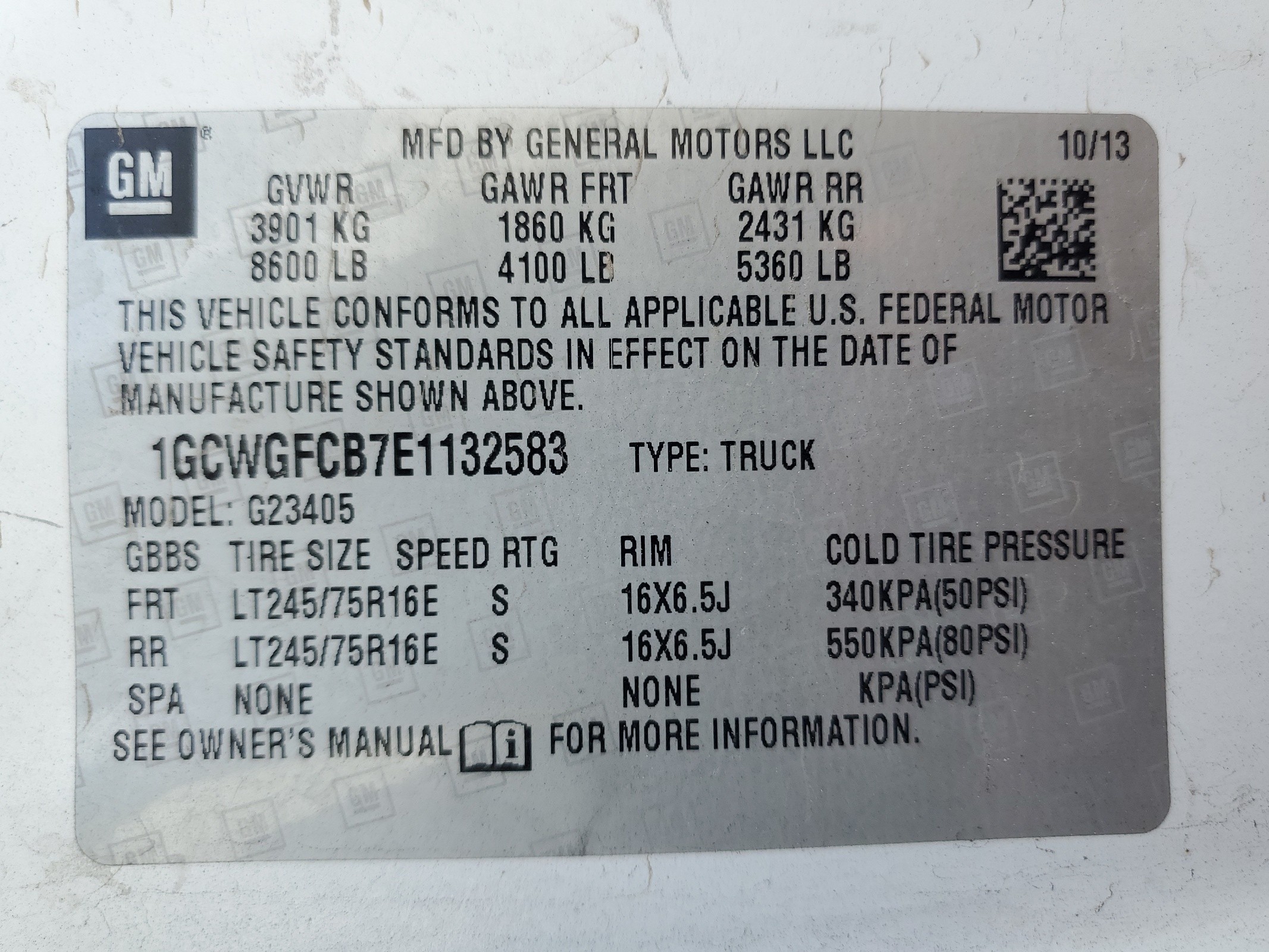 1GCWGFCB7E1132583 2014 Chevrolet Express G2500