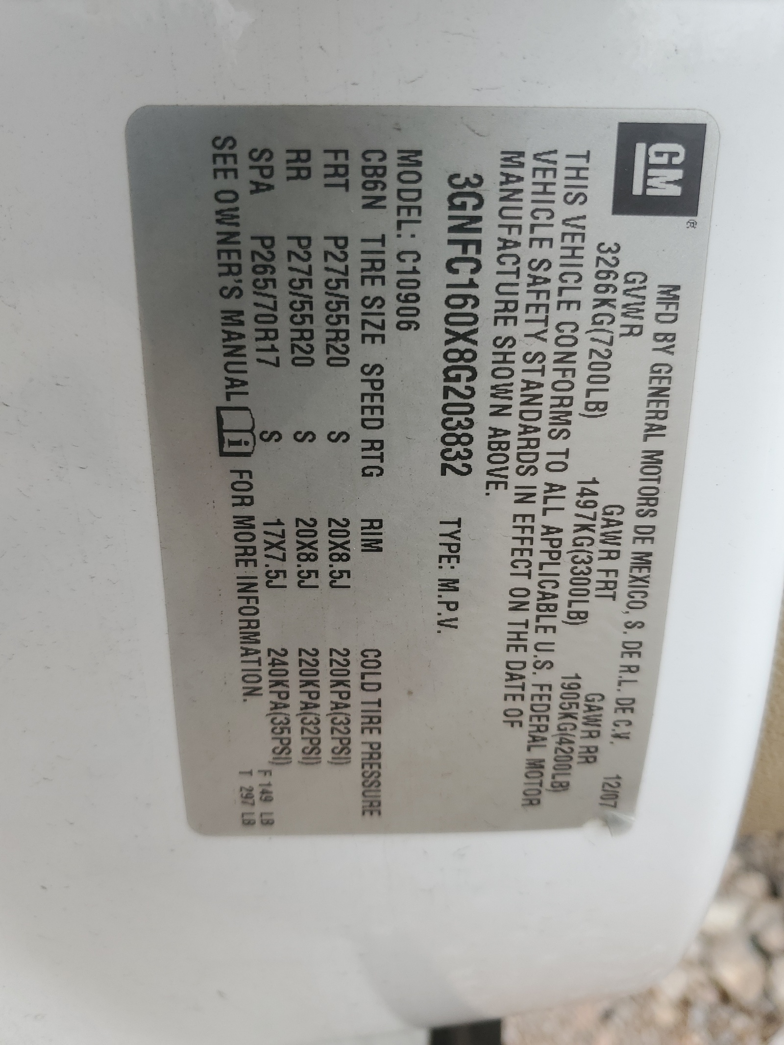 3GNFC160X8G203832 2008 Chevrolet Suburban C1500 Ls