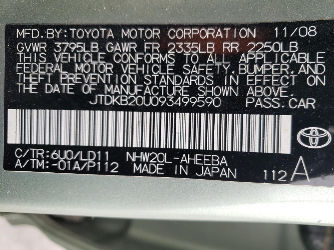 JTDKB20U093499590 2009 Toyota Prius