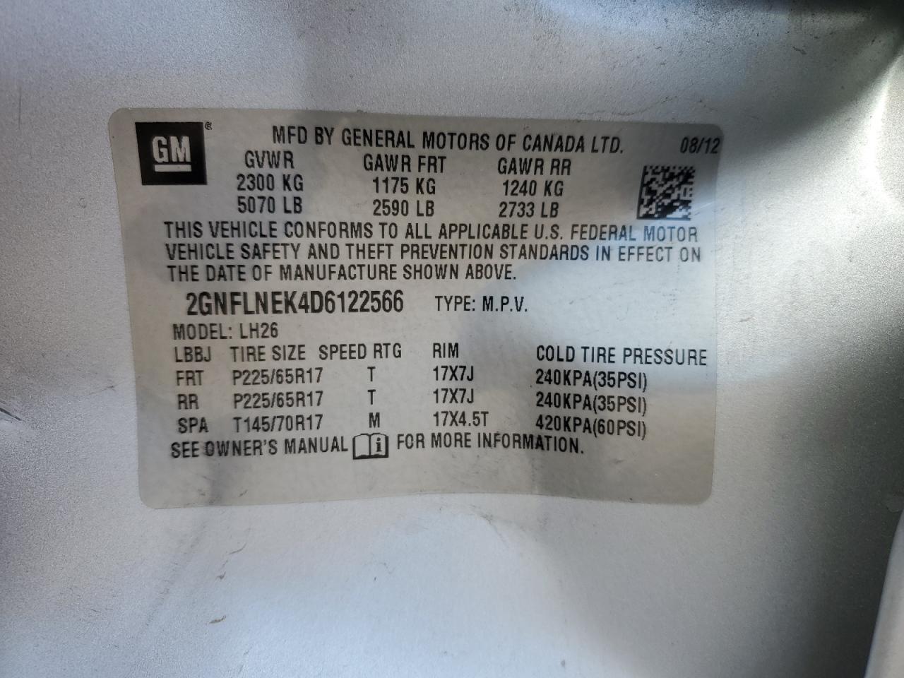 2013 Chevrolet Equinox Lt VIN: 2GNFLNEK4D6122566 Lot: 53147814