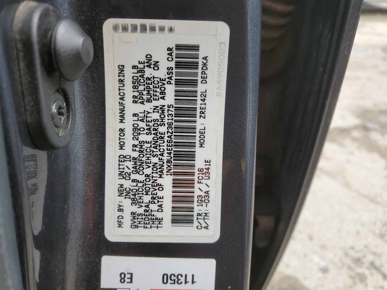 2010 Toyota Corolla Base VIN: 1NXBU4EE6AZ361375 Lot: 50598034