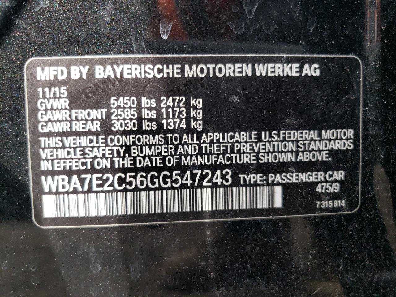 WBA7E2C56GG547243 2016 BMW 740 I