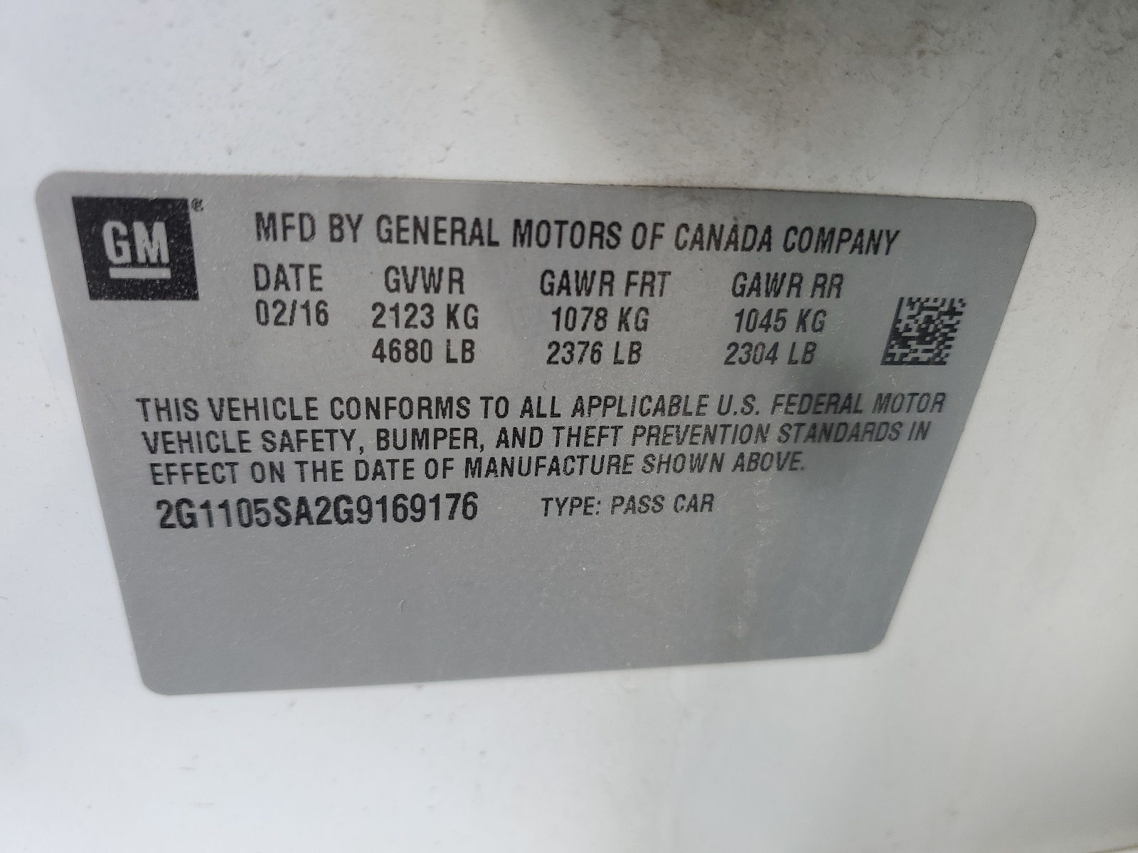2G1105SA2G9169176 2016 Chevrolet Impala Lt