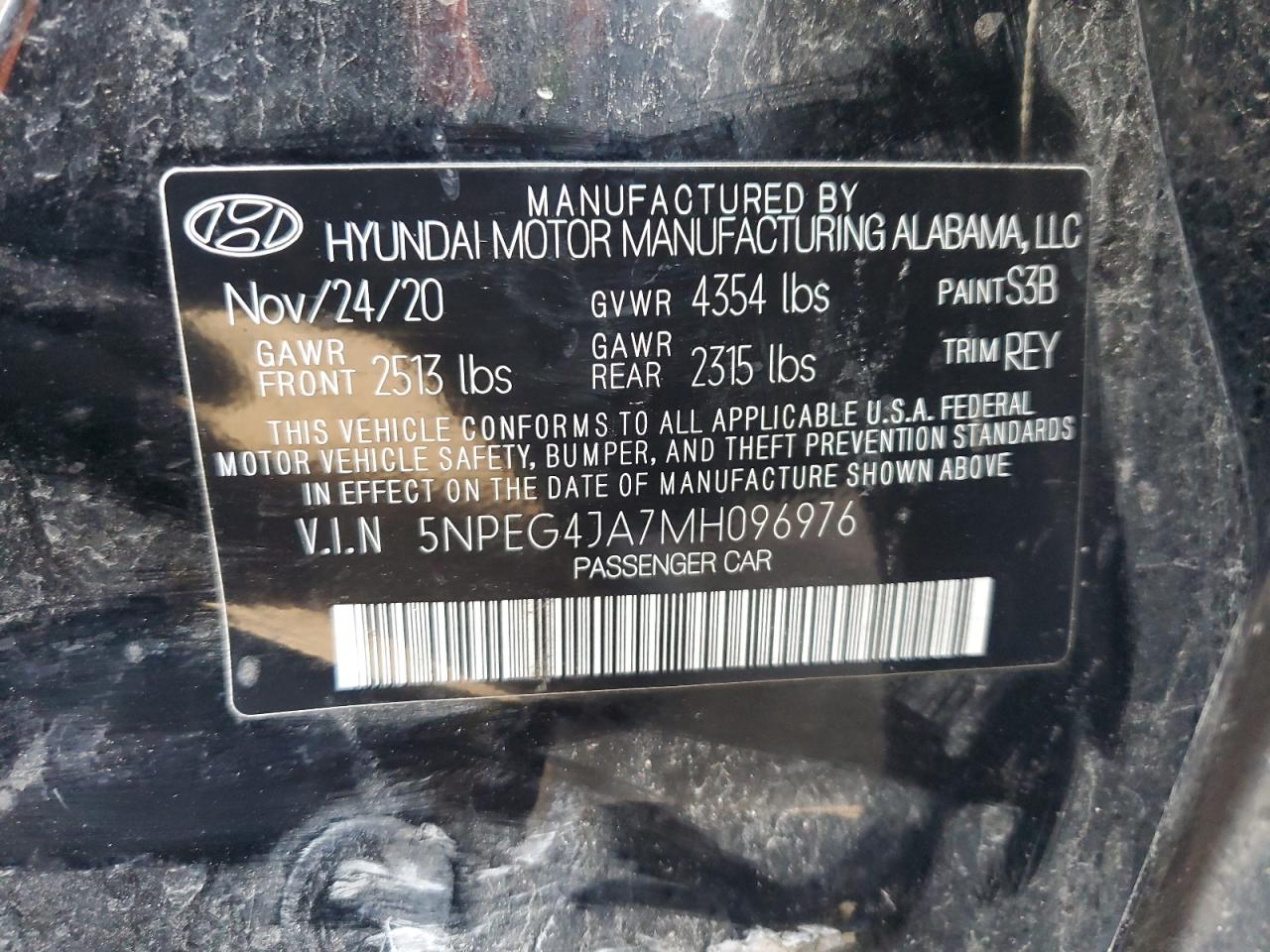 2021 Hyundai Sonata Se VIN: 5NPEG4JA7MH096976 Lot: 49993094