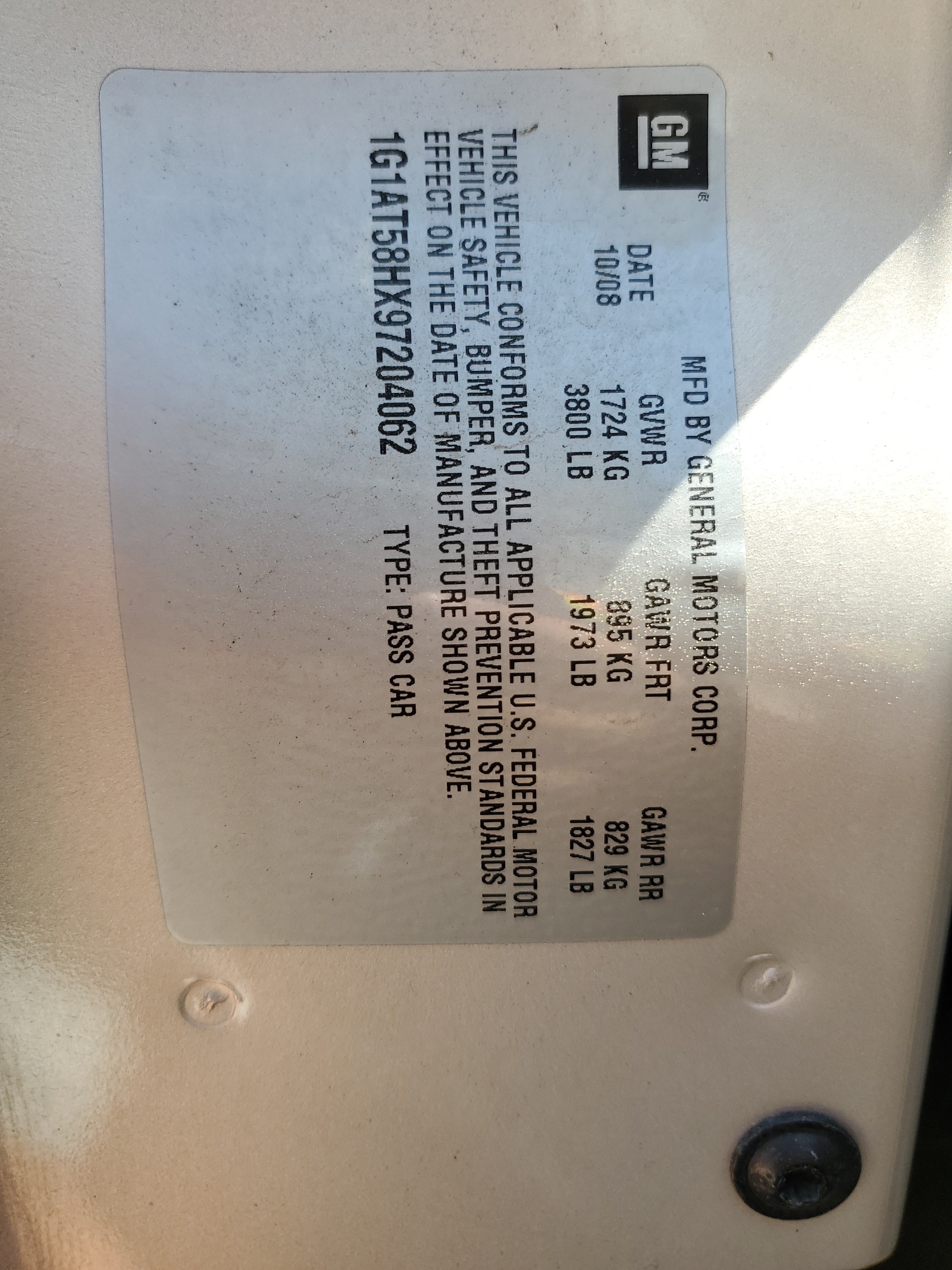 1G1AT58HX97204062 2009 Chevrolet Cobalt Lt