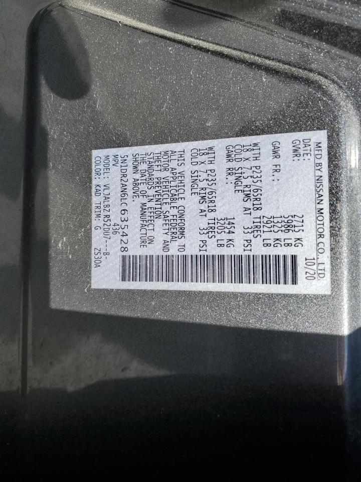 2020 Nissan Pathfinder S VIN: 5N1DR2AN6LC635428 Lot: 53461985