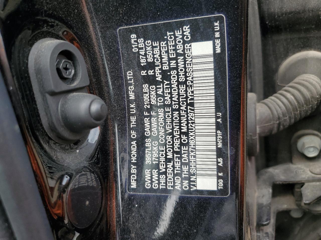SHHFK7H6XKU212977 HONDA CIVIC 2019