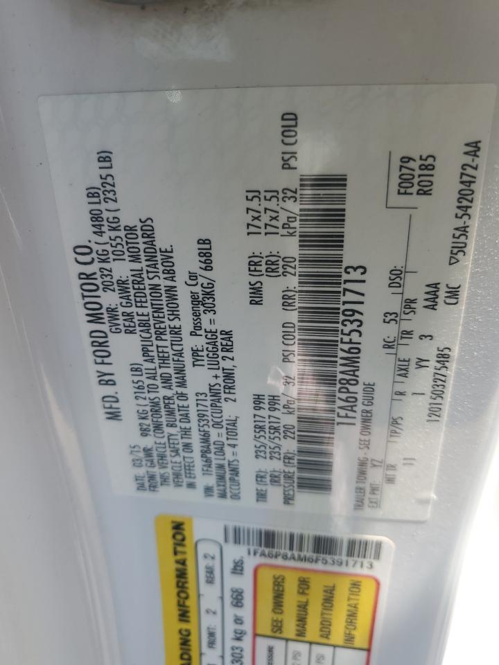 2015 Ford Mustang VIN: 1FA6P8AM6F5391713 Lot: 53966825