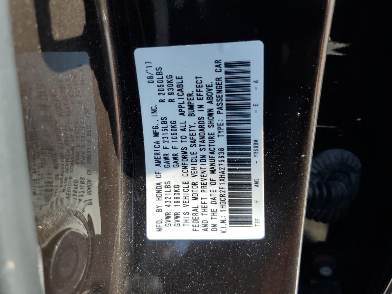 1HGCR2F1XHA275638 HONDA ACCORD 2017