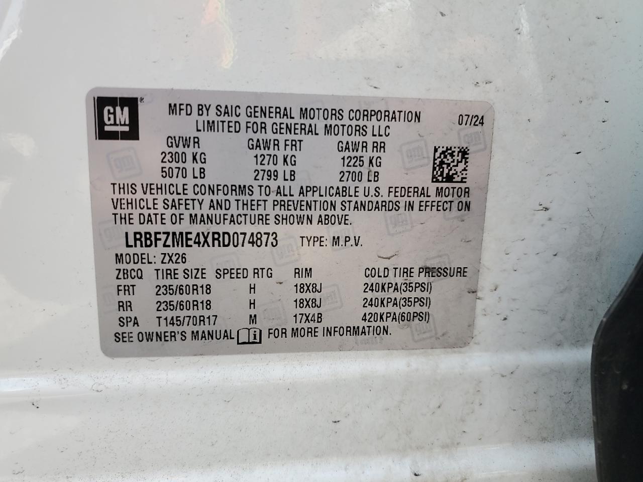 2024 Buick Envision Preferred VIN: LRBFZME4XRD074873 Lot: 55132205