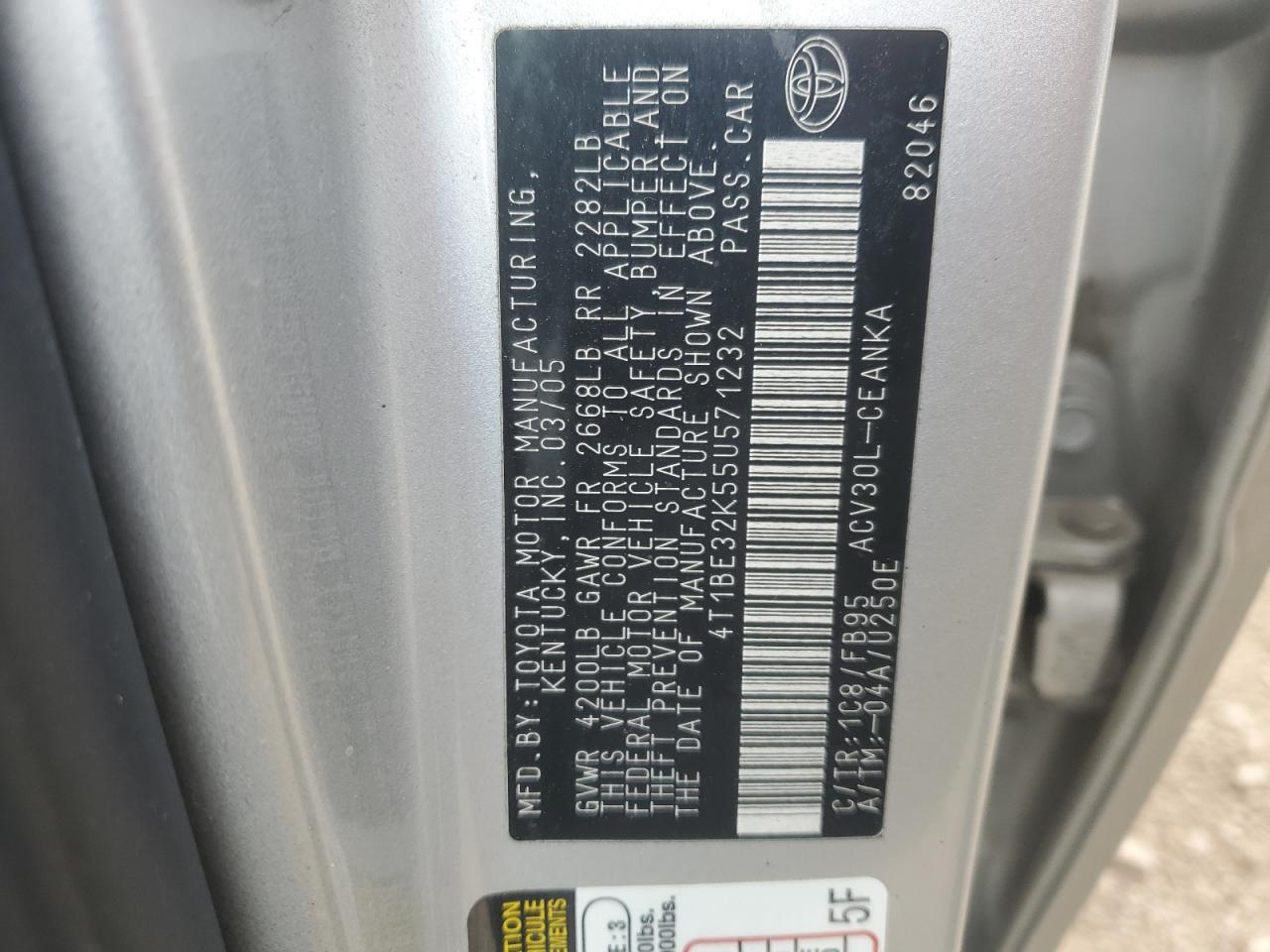 2005 Toyota Camry Le VIN: 4T1BE32K55U571232 Lot: 52488365