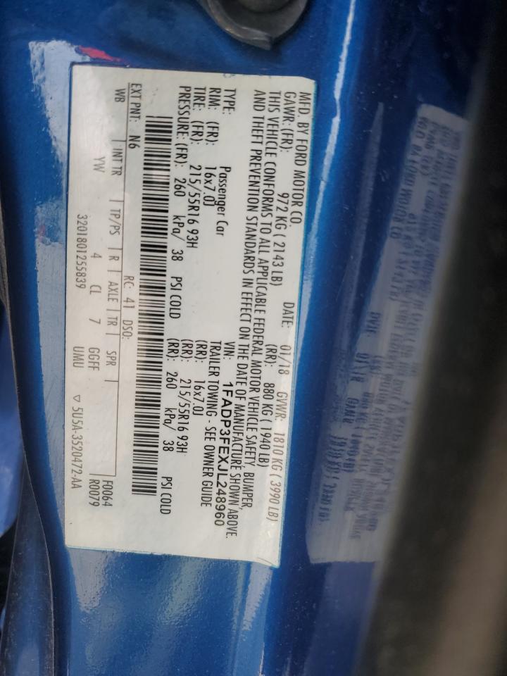 1FADP3FEXJL248960 FORD FOCUS 2018