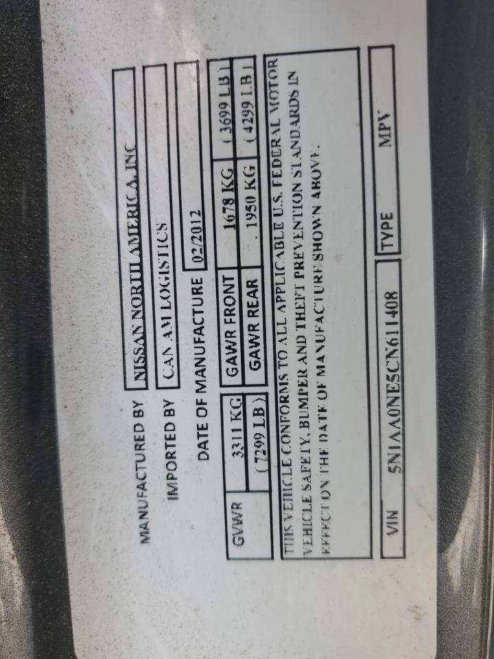 2012 Nissan Armada Sv VIN: 5N1AA0NE5CN611408 Lot: 53692255