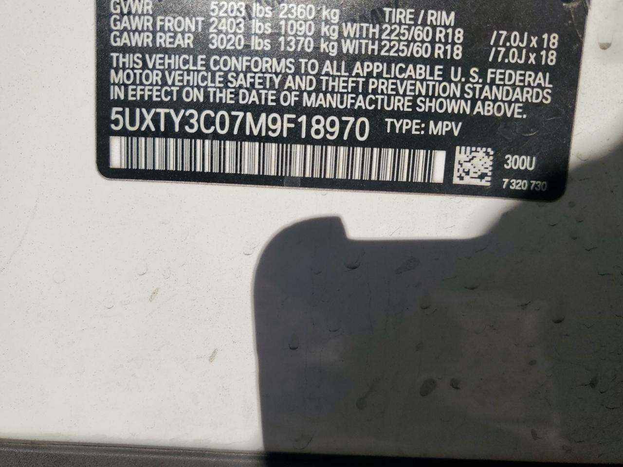2021 BMW X3 Sdrive30I VIN: 5UXTY3C07M9F18970 Lot: 55225765