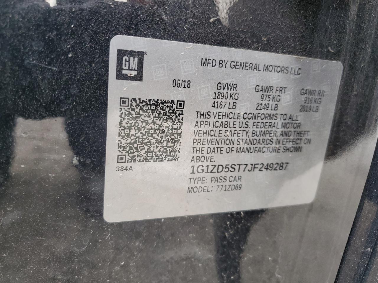1G1ZD5ST7JF249287 CHEVROLET MALIBU 2018